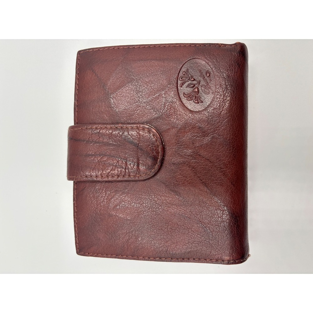 Buxton Brown Genuine Leather Bifold Wallet Kiss Lock Coin Purse Vintage Style